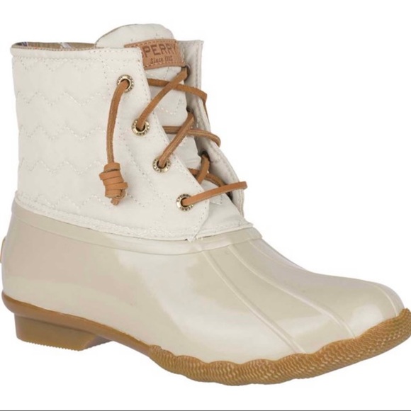 ❌SOLD❌NIB Sperry Top Sider Saltwater Chevron Quilted Shaft Nylon Duck Boot Ivory - Picture 11 of 13